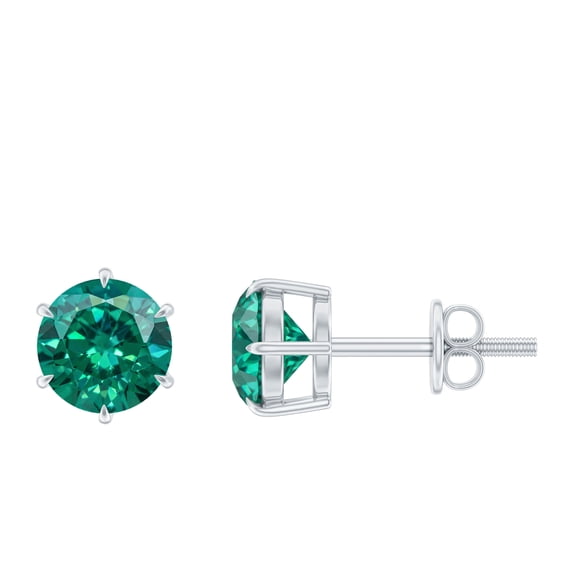Rosec Jewels Lab Grown Emerald Solitaire Stud Earrings for Women - with Screw Back - 1.6 Carat - AAAA Quality - Ready to Gift, 925 Sterling Silver