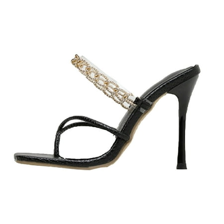 

Clearance VerPetridure Women s Sandals Summer Casual Sexy Metal Chain Square Headgear Toe High Heel Sandals And Sandals