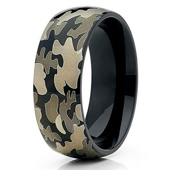 Camo Ring Titanium Wedding Ring Camouflage Wedding Band Black Titanium Ring 8mm Army Navy Marines Comfort Fit