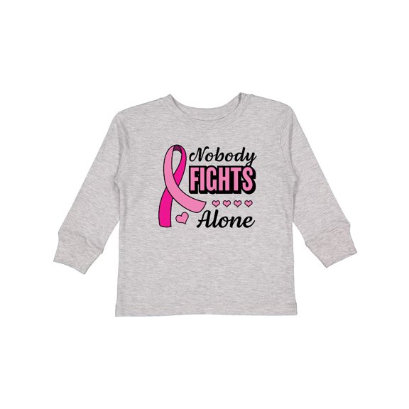 Inktastic Breast Cancer Awareness Nobody Fights Alone Pink Ribbon Boys or Girls Long Sleeve Toddler T-Shirt