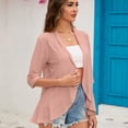 thumbnail image 4 of SWSMCLT Women's Crochet Blouse Cute Open Front Cardigan Shirt Short Sleeve Ruffle Top Casual Summer Slim Fit Irregular Hem Draped Light Pink Medium, 4 of 4