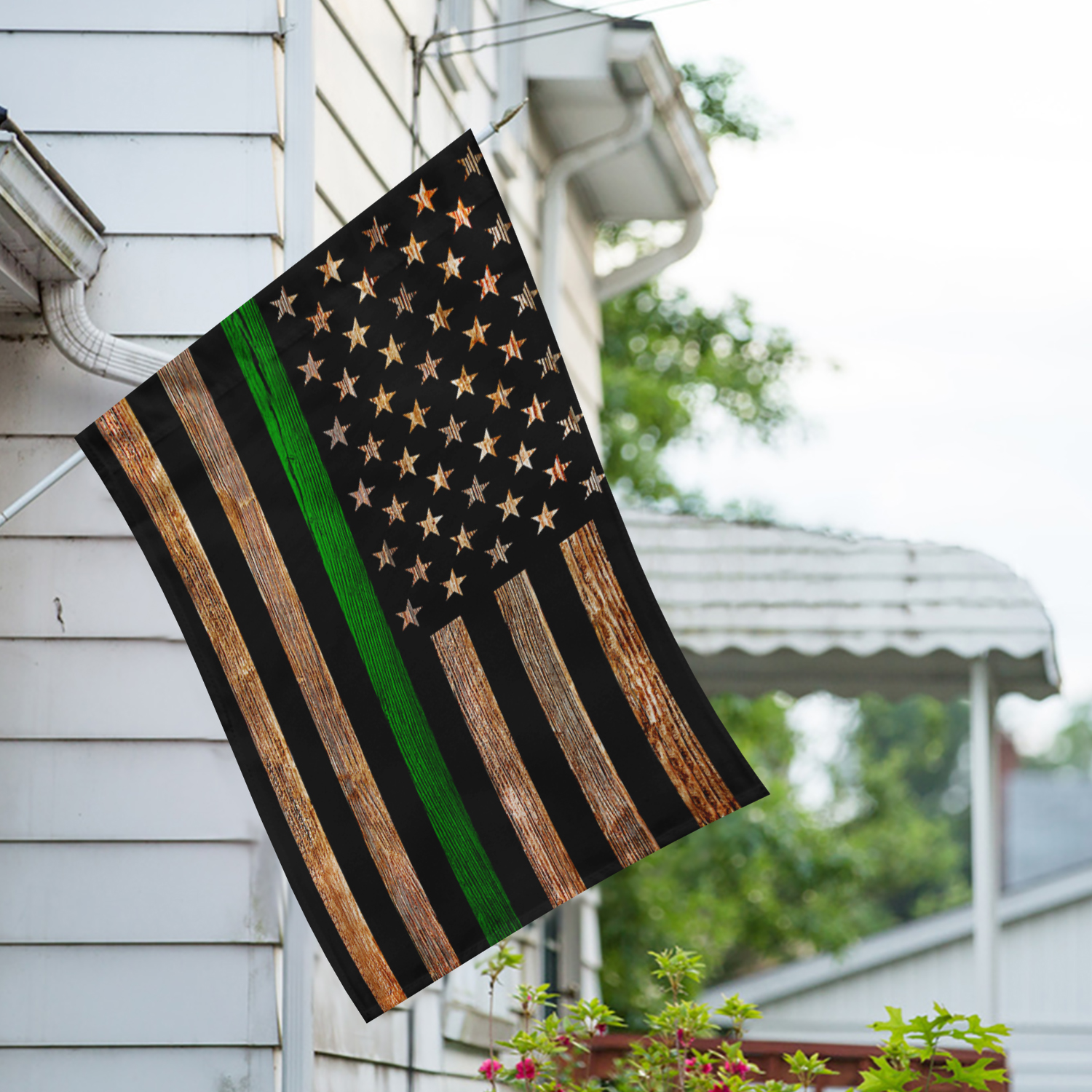 America Forever Thin Green Line House Flag 28 x 40 Inch Double Sided Outdoor Yard Decorative American Flags Supporting Law Enforcement and Military, Made in the USA