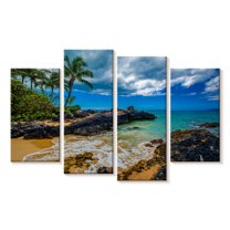 Elephant Stock Secret Cove Beach Wall Art - Horizontal Multi Panel Canvas - Dining Room Wall Decor - Beach Multi Panel - Blue And Teal Decor - 75" x 48"