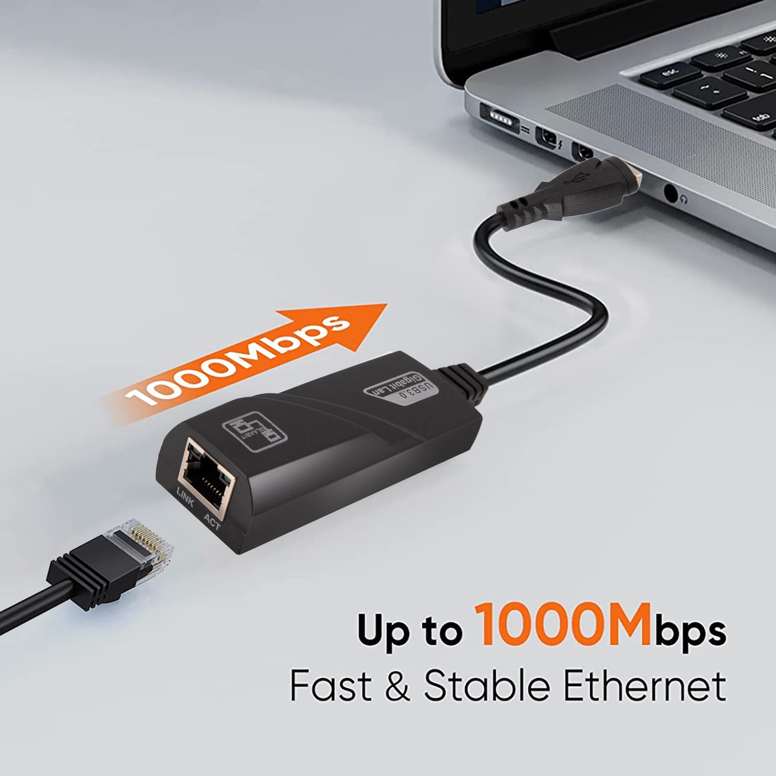 USB to Ethernet Adapter, Driver Free USB 3.0 to Gigabit Ethernet LAN Network Adapter, 100/1000 Mbps RJ45 Internet Adapter Compatible with Laptop, MacBook, Surface, PC with Windows, XP, Mac/Linux