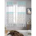 thumbnail image 5 of Aqua Grey Curtains 63 Inch Length, Sheer Curtains for Bedroom Living Room Window Chic Garden Floral Stripe Embroidery Design Rod Pocket Drapes Kitchen Curtains Small Half Window 42"x63" 2 Panels, 5 of 6