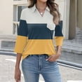 thumbnail image 3 of Garbnen 3/4 Sleeve Polo Shirts for Women Color Block Turn Down Collar Women V Neck Tops Fitted Spring Womens Tunic Top with Pocket, 3 of 5