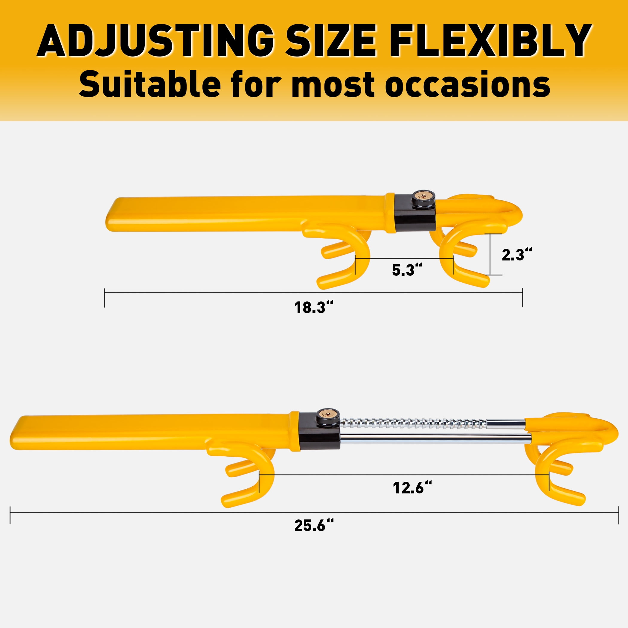 FATFOX Heavy Duty Steering Wheel Lock Anti-Theft Car Device Security Car Lock Great Deterrent Adjustable Antitheft Locking Devices for Cars Trucks Vans and SUVs with 3 Keys