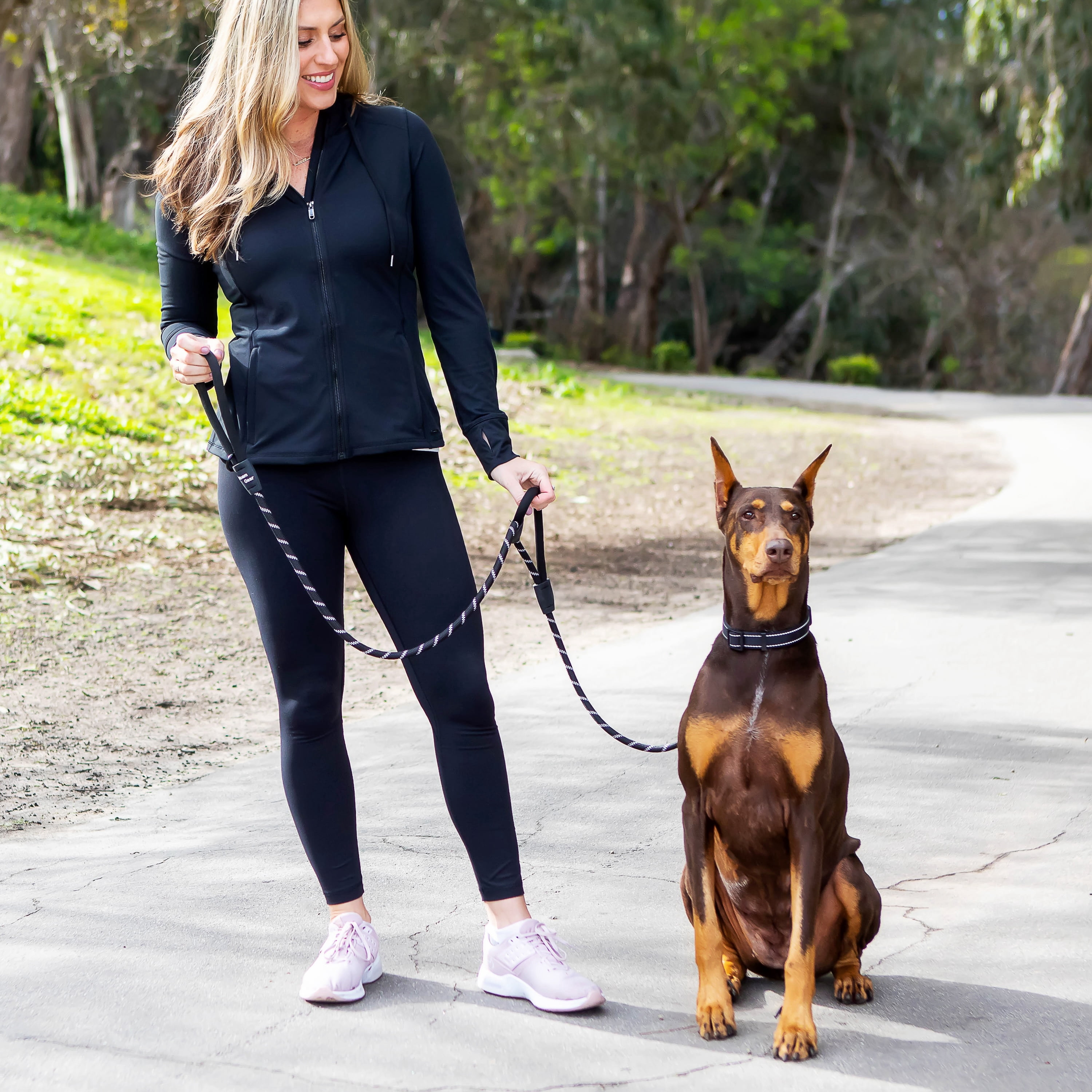 Roam Gear 6 Foot Dog Leash, Nylon, Reflective, Heavy Duty, Padded Handles, Lockable Carabiner, Black