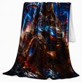 thumbnail image 2 of Dinosaur Monster Truck Fiery Landscape Epic High-Action, Dramatic Gothic Scene, Warm Flannel Blanket for Living Room and Bedroom, Art Lovers Housewarming Gift, Gothic Home Decor, 2 of 9