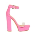 thumbnail image 2 of Women Fabric Clear Open Toe Striped Platform Chunky Heel Sandal 18494, 2 of 6