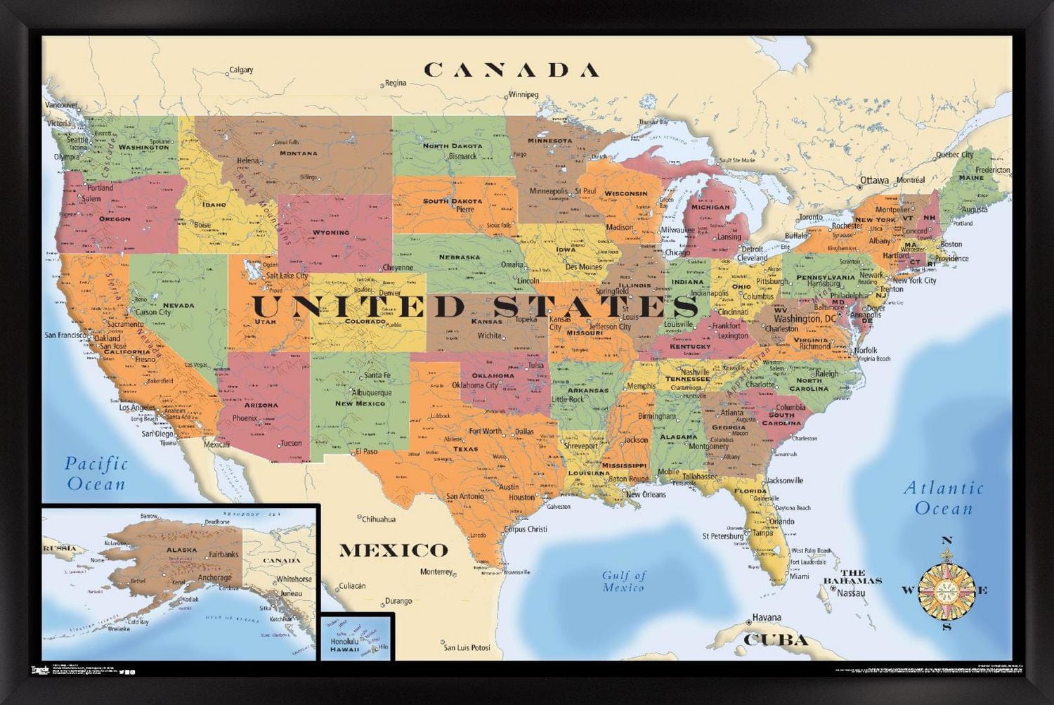 Map - USA Wall Poster, 22.375" x 34" Framed