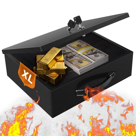 Fireproof Document Box, Fire Resistant Safe Box with Key Lock for Home, Portable Fireproof Lock Box for Personal Items, Passport, Cash, Tablet, X Large 13.2" x 11" x 4.13"black
