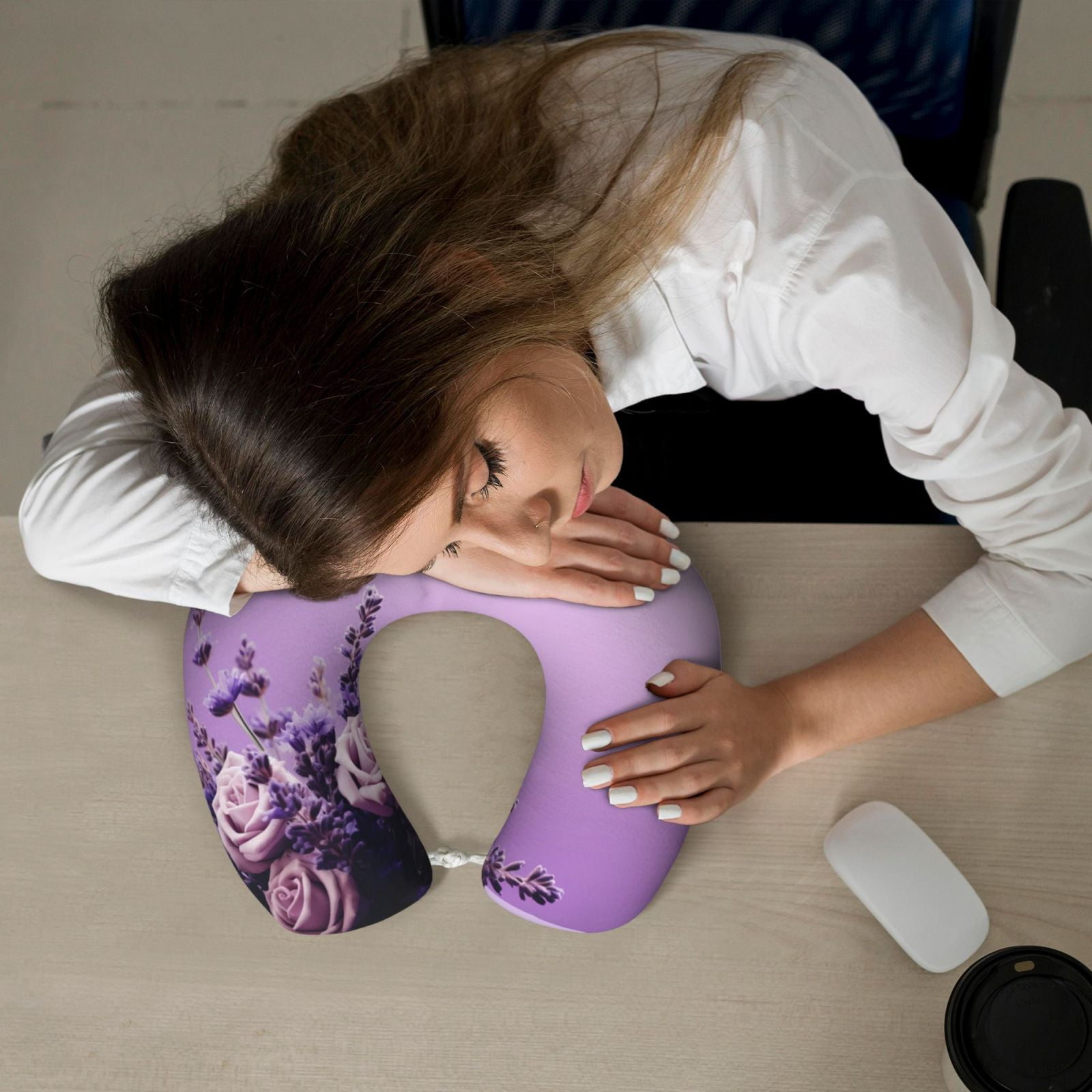 Xecao Lavender Roses Arrangement Print Memory Foam Cervical Neck Pillow Versatile U-Shaped Pillows for Home,Office,Camping,Travelling,Soft Washable Cover