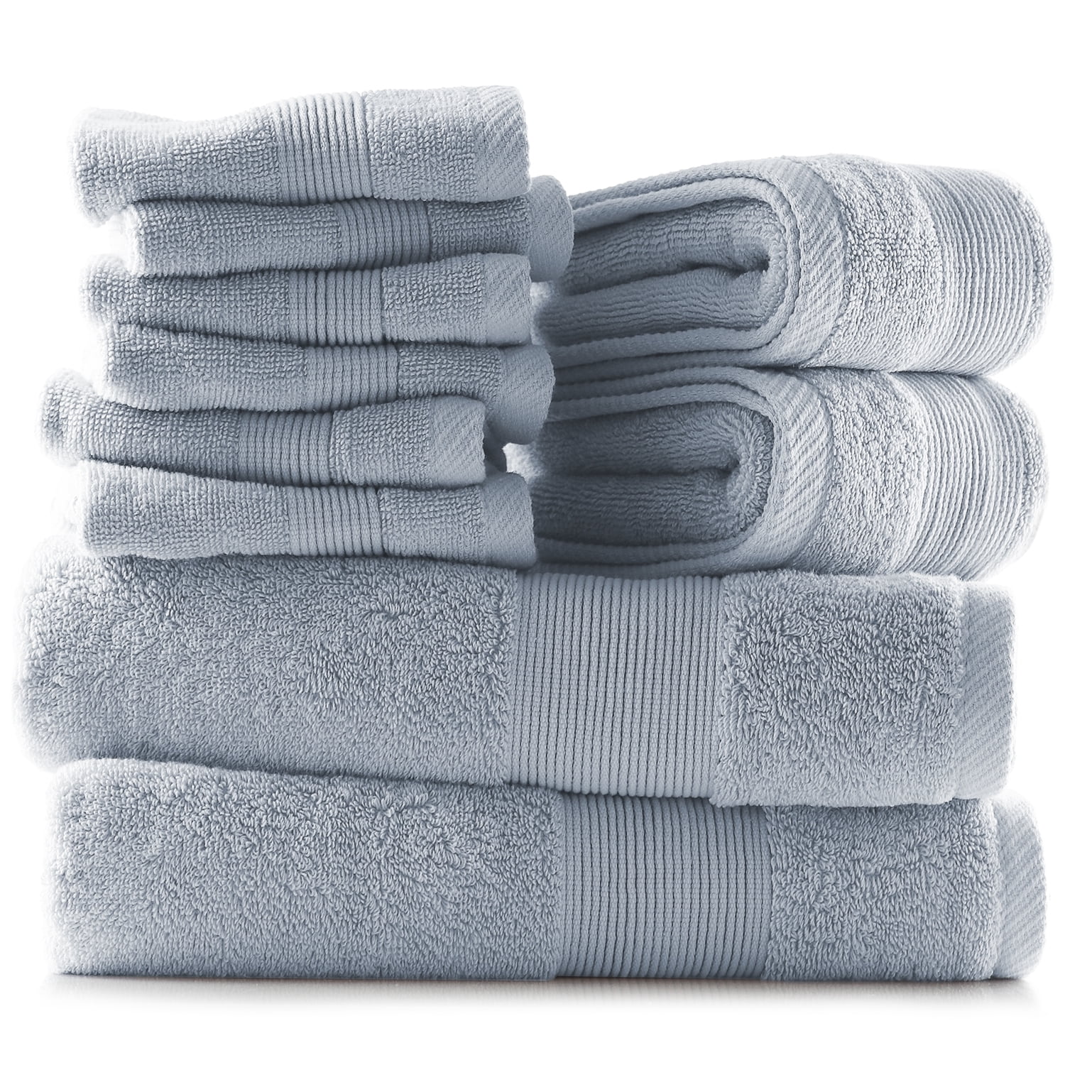 Clara Clark Bath Towels Set, 100% Cotton Luxury Softness 10 Pc Set, Ice Blue