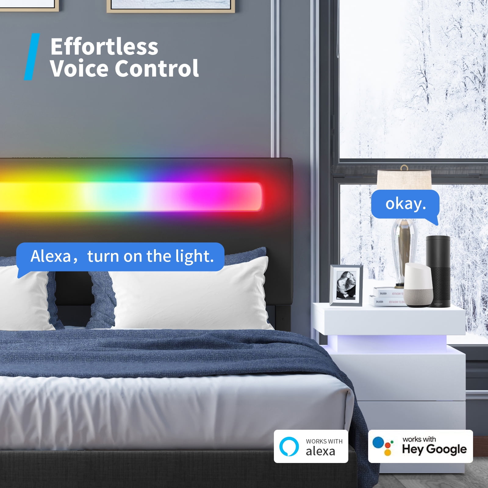 Buy Mjkone Platform Bed Frame with Smart LED Strip Light, King Size Bed