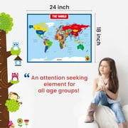 UNCLE WU Laminated World Map Poster for Home, School, Classroom - 18 x 24