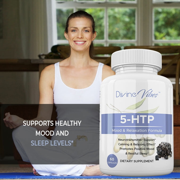 Divine Vibes 5-HTP 200mg Plus Calcium – Mood & Relaxation Formula for Positive Mood, Stress Relief & Restful Sleep – Boosts Serotonin Naturally – Non-GMO, All Natural, 30 Day Supply, Made in USA