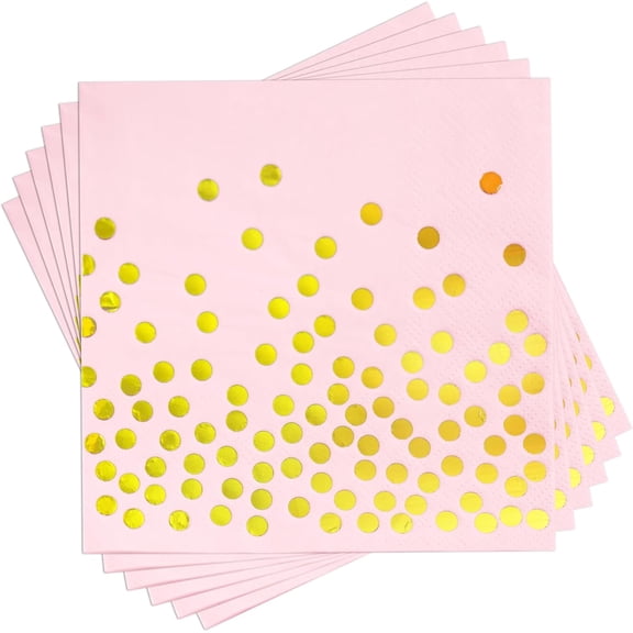 100 Pcs Pink Cocktail Napkins - Pink and Gold Paper Napkins Disposable for Birthday Bridal Shower Wedding Mother's Day Party