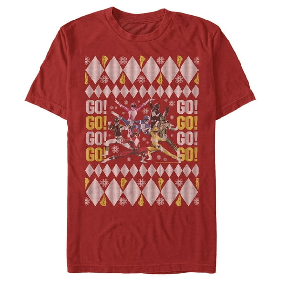 Men's Power Rangers Ugly Christmas Go Go Rangers  Graphic Tee Red Medium