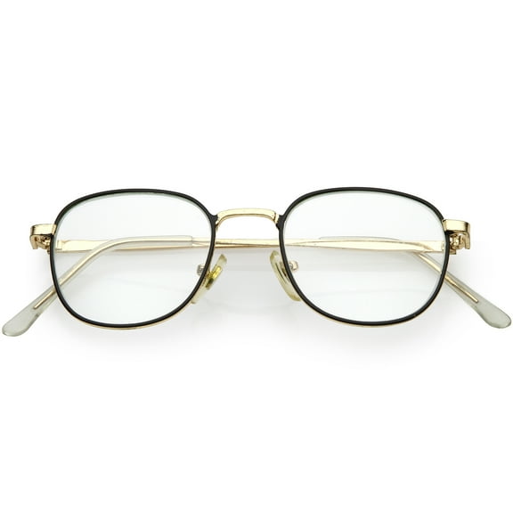 True Vintage Metal Square Eyeglasses Slim Metal Arms 46mm (Gold Black / Clear)