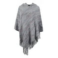 thumbnail image 2 of Elainilye Fashion Women's Poncho Sweater Casual Warm Tassel Cape Knitted Shawl Striped Scarf Pullover Tops Gifts for Women,Gray, 2 of 3