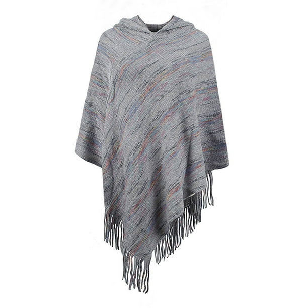 Capa de mujer, informal, cálida, con borlas, de punto, chal, bufanda a rayas, jersey, tops, capa de mujer