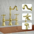 thumbnail image 3 of Akicon Bridge Kitchen Faucets - Solid Brass Kitchen Faucet with Side Sprayer - 2 Cross Handles Brushed Gold Kitchen Sink Faucet, AK96718N1, 3 of 5