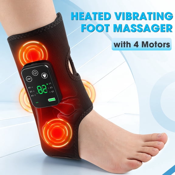 Cordless Heated Foot & Ankle Massager with Heat and Vibration,Cordless Foot Heating Pad Wrap,Rechargeable Foot Massager with 5 Heat Levels & 6 Vibration Modes for Home Office Travel Daily Use