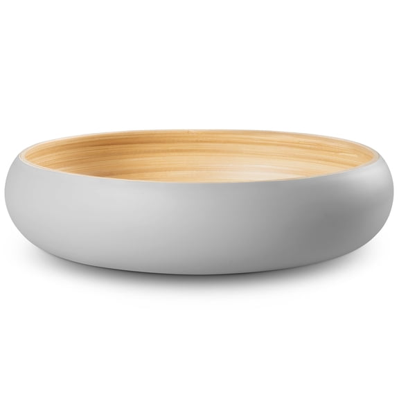 LEXA Bamboo Fruit Bowl for Kitchen Counter, 12 Inch Large & Round, Artisan Lacquered Wooden Fruit Bowl or Candy Bowl, Handcrafted Bamboo Fruit Basket for Kitchen & Home Decor (Gray)
