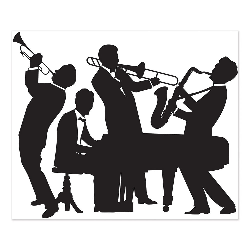 Pack of 6 Black and White Roaring Jazz Band Mural Wall Decor 6