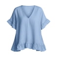 thumbnail image 6 of ClodeEU Women's V Neck Short Sleeve Blouse with Ruffle Hem, Casual Loose Fit Flowy Top Sky Blue,Women's Plus L, 6 of 6