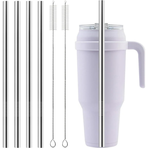 4PCS Straw Replacement for Reduce Cold1 40oz 50 oz Tumbler with Handle, Reusable Metal Stainless Steel Straight Drinking Straws for Reduce Tumbler, With 2 Straw Cleaner Brush