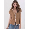 thumbnail image 6 of Women Summer Cable Knit Cardigan Sweater Tie Front V Neck Oversized Knitwear Khaki S, 6 of 8