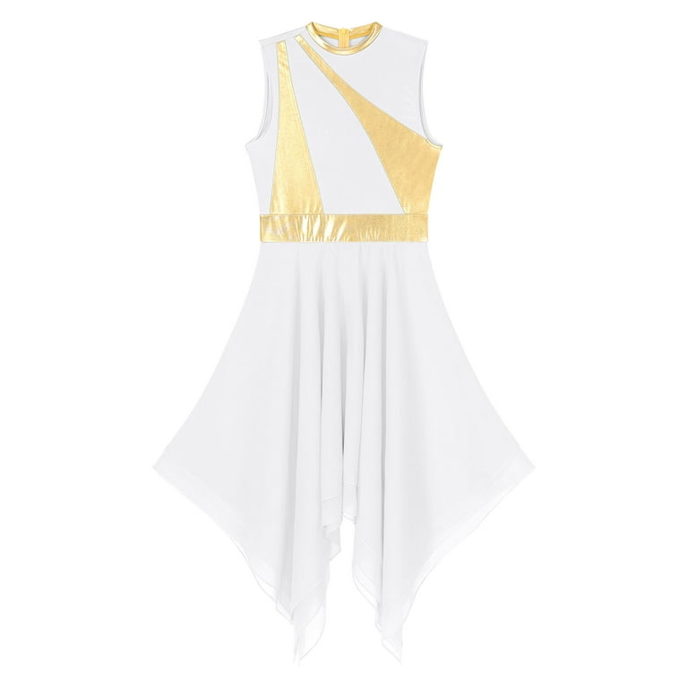 Alvivi Womens Lyrical Liturgical Praise Dance Dress Gold Color Block Metallic Irregular Worship Costume White XXL, Women's, Size: 2XL Alvivi Womens Lyrical Liturgical Praise Dance Dress Gold Color Block Metallic Irregular Worship Costume White XXL, Women's, Size: 2XL
