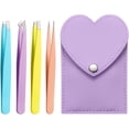 thumbnail image 1 of 4 Pcs Tweezers Set, Eyebrow Tweezers Set with Angled Tweezers Pointed Tweezers and Heart Leather Case for Precision Facial Hair Splinter Eyebrow Hair Blackhead & Ingrown Hair Removal (Purple), 1 of 7