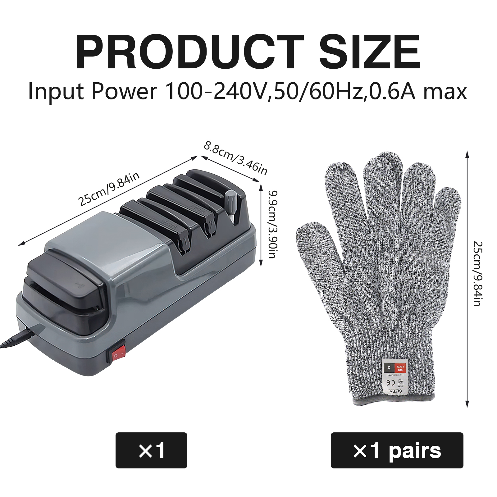 GIRACOA Electric Knife Sharpener with 1 Pair of Cut-Resistant Knit Gloves – Professional 3-Stage 100% Diamond Abrasive, Works for All Kitchen Knives