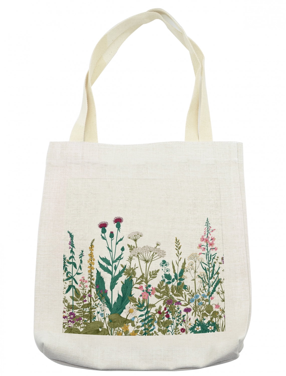 Spring Tote Bag, Wildflower Composition Colorful Season Blooms Herbs