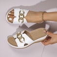 thumbnail image 5 of Dakaela Low Wedges Sandals for Women Comfortable Summer Slip on Slides with Arch Support Open Toe Beach Walking Slippers Shoes Size 6-10 White, 5 of 7