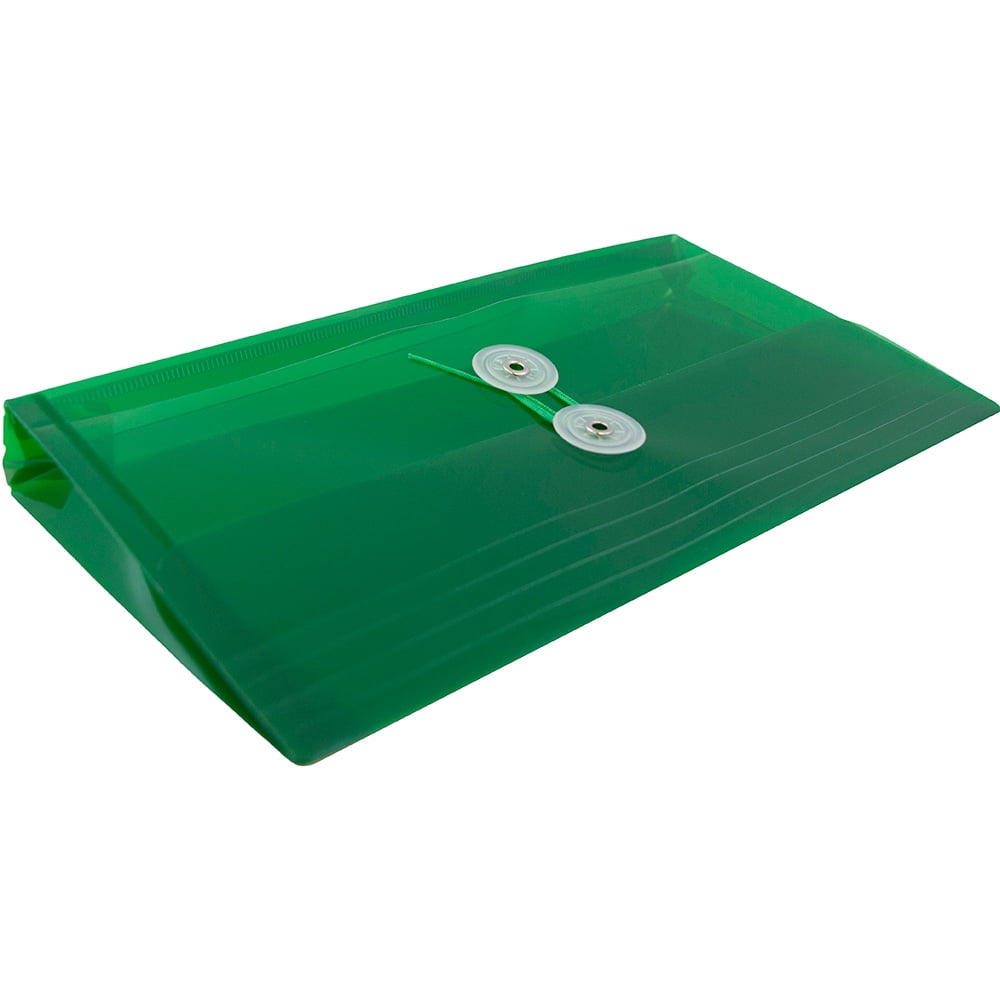 JAM Paper Plastic Envelopes with Button & String Tie Closure, #10 Business Booklet, 5 1/4 x 10, Green, 3/pack