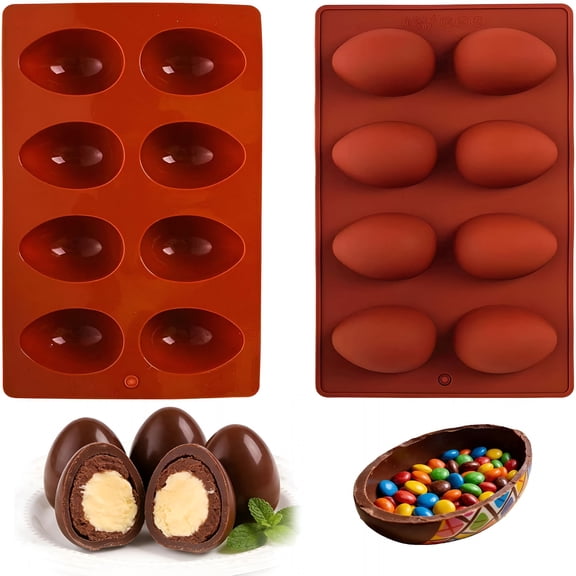 ACDANC 2 Pack 8-Cavity Easter Egg Silicone Baking Molds,Food-Grade Reusable Molds for Diy Chocolate,Candy,Jello,Pastry,Muffin,Cake Decor & Ice Cubes