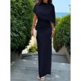 thumbnail image 5 of Navy Blue Elegant Cowl Neck Ruched Waist Maxi Dress, Minimalist Long Dress For Work Date Vacation, 5 of 8