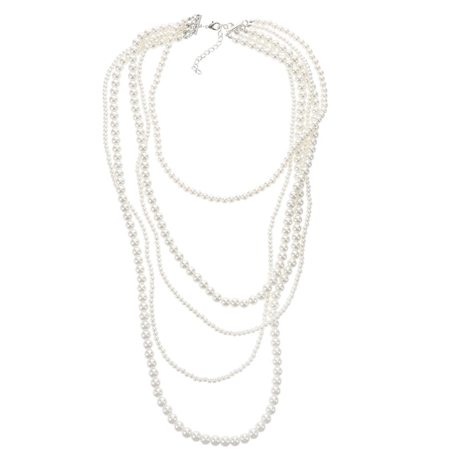 MOVTOTOP Long Layered Simulation Pearl Necklace For Women Elegant Multi Strand Beaded Necklace For Sweaters Fashionable And Versatile Neck Decoration