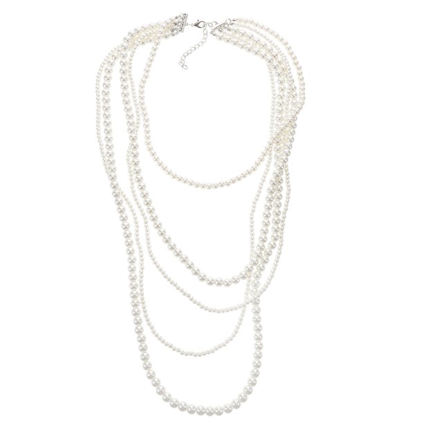 Collar de perlas de imitación de varias capas para mujer, elegante collar de cuentas de varias hebras para suéteres, moderno y versátil, adorno para el cuello