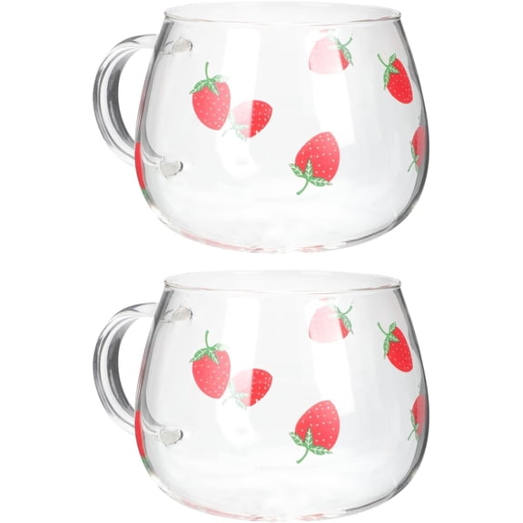 ABCISI Cute Cups, 2pcs 400ML Heat-Resistant Glass Strawberry Cups, Cute Drinkware for Milk, Juice, Coffee, Tea, Perfect for Home and Gatherings