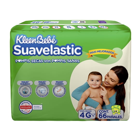 Pañales para bebe Kleenbebé Suavelastic Etapa 4 Grande Unisex 66 Piezas