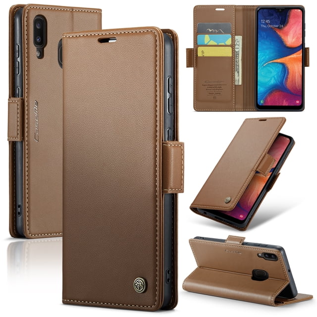 CaseMe Funda de Cuero For Samsung Galaxy A20/A30 con Bloqueo RFID, para Samsung Galaxy A12, Funda para Mujer y Hombres, Tarjetero con Cierre Magnético, Funda Tipo Folio For Samsung Galaxy A20/A30