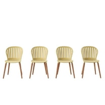 Luna 4-Piece Recycled Resin and Dark Finish Wood Legs Patio Dining Side Chair Set, Yellow