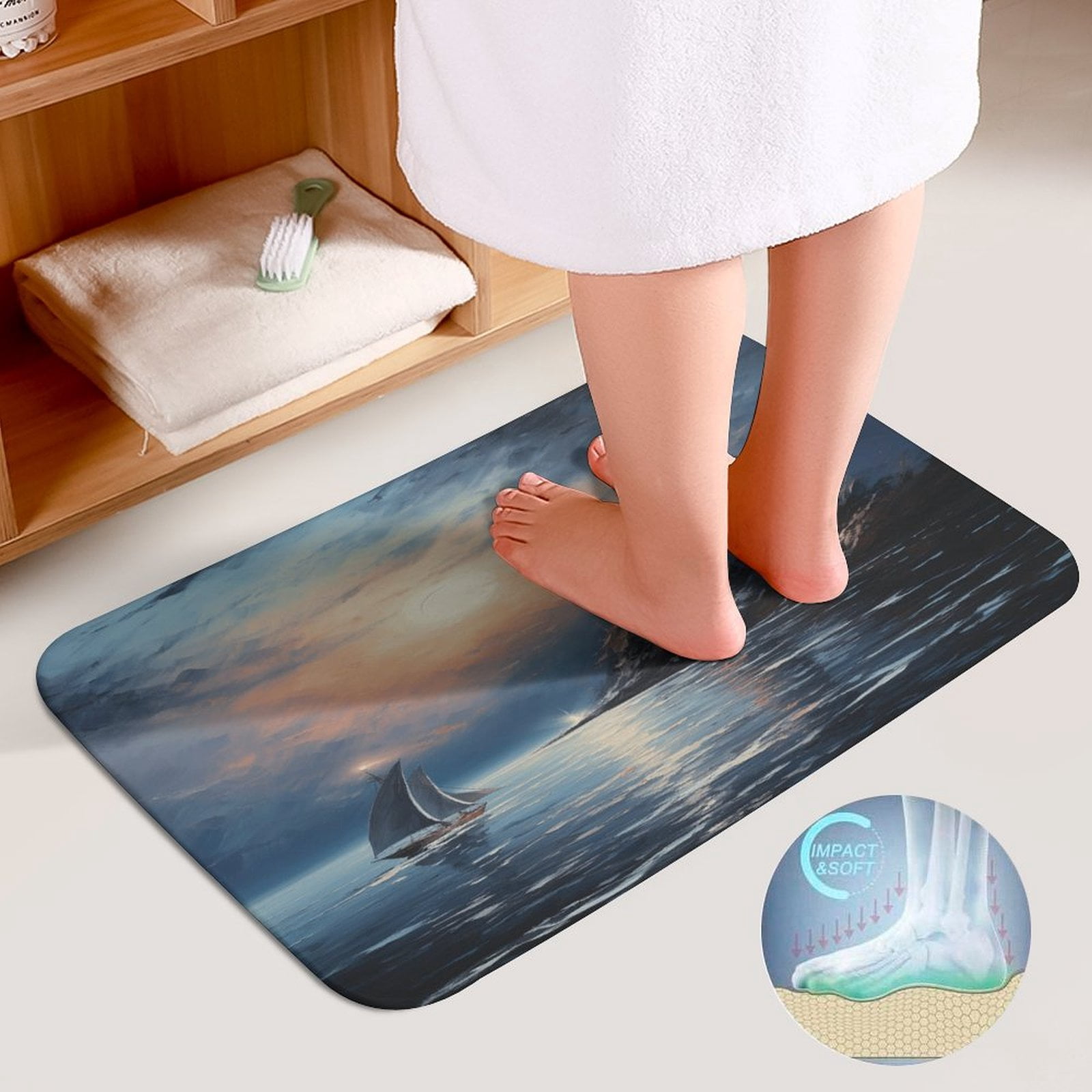 Lighthouse Coast Scenery Bathroom Mats Set 3-piece Bath Mats , Floor Rug Decorations for Kitchen Bathroom Bedroom