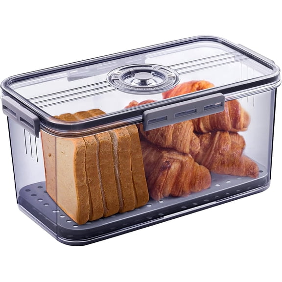 Carestrong Bread Box Bread Boxes for Kitchen Counter Airtight, Time Recording Bread Storage Container with Lid, Bread Keeper for Homemade Bread, Toast, Bagel, Donut and Cookies, Grey