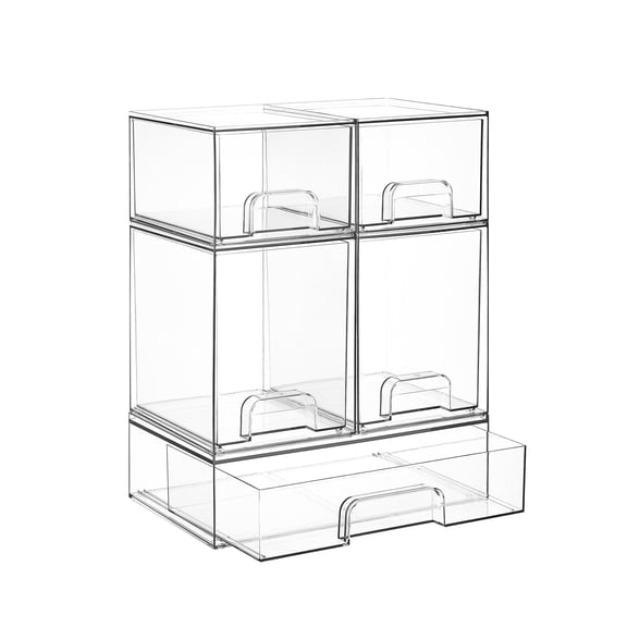 Shihaoyuan 5-Tier Stackable Organizers and Storage Drawers,Clear Plastic Countertop Organizer,5 PCS